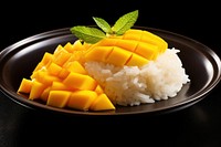 Mango rice fruit plate. AI generated Image by rawpixel.