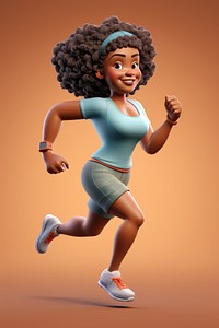 Black woman running cartoon determination exercising. 