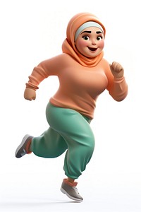 Muslim woman running figurine cartoon white background. AI generated Image by rawpixel.