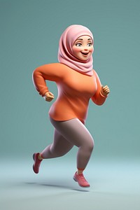 Muslim woman running figurine cartoon representation. 