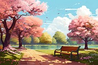 Flower bench park outdoors. AI generated Image by rawpixel.
