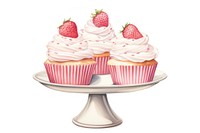 Strawberry cupcake cream dessert, digital paint illustration. AI generated image