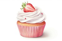 Cupcake berry cream strawberry, digital paint illustration.