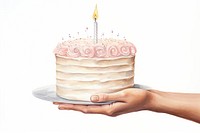 Cake birthday dessert holding, digital paint illustration.