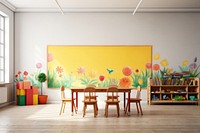 Kindergarten classroom architecture furniture. AI generated Image by rawpixel.