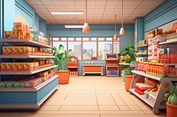 Supermarket room architecture arrangement. 