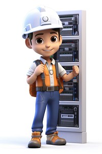 Technician computer cartoon hardhat. 