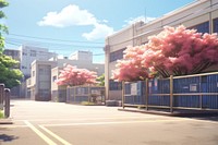 Architecture outdoors building blossom. AI generated Image by rawpixel.