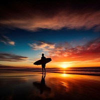 Silhouette sunset ocean sea. 