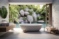 Bathroom outdoors bathtub plant. AI generated Image by rawpixel.