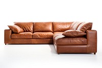 Sectional leather sofa furniture cushion white background. 