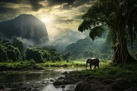 Wilderness land landscape elephant. AI generated Image by rawpixel.