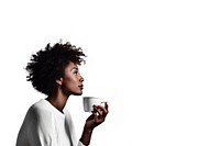 Black woman cup coffee adult. 