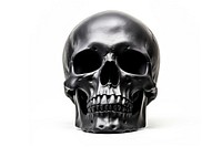 Black skull white background sculpture portrait. 