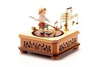 Kid music box figurine white background representation. 