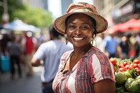 Portrait market adult smile. 