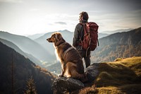 Backpack hiking dog adventure. 