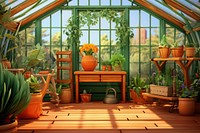 Greenhouse gardening plant room. 