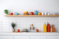 Kitchen shelf arrangement countertop. 