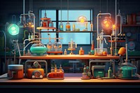 Science lab architecture illuminated. 