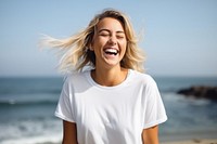 Laughing beach adult happy. 