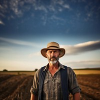 Standing portrait farmer field. 