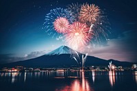 Fireworks mountain architecture outdoors. AI generated Image by rawpixel.