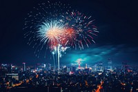 Fireworks night city architecture. AI generated Image by rawpixel.