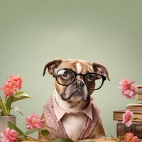 Glasses dog bulldog animal. AI generated Image by rawpixel.