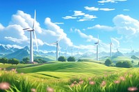 Landscape turbine grassland outdoors. AI generated Image by rawpixel.