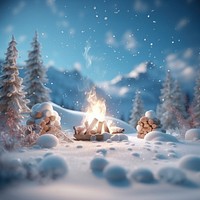 Winter snow fire outdoors. 