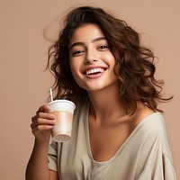 Laughing women smile cup. 