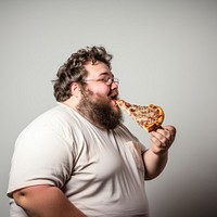 Eating biting pizza food. 