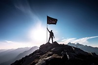 Mountain flag silhouette adventure. 