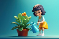 Plant figurine watering cartoon. AI generated Image by rawpixel.