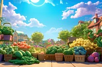 Market vegetable outdoors cartoon. AI generated Image by rawpixel.