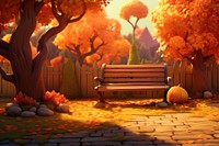 Outdoors cartoon autumn bench. 