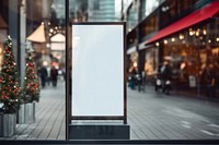 Mannequin outdoors window glass. 