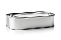 Silver tin white background container. 