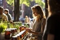 Outdoors buying nature market. 