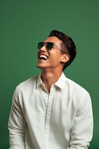 Laughing sunglasses looking smile. 