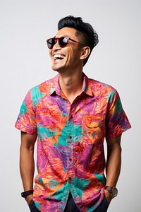 Laughing shirt sunglasses sleeve. 