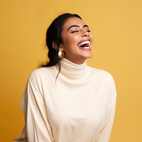 Laughing yellow adult woman. 