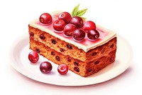 Fruit dessert cherry plate, digital paint illustration. AI generated image