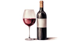 Bottle glass wine drink, digital paint illustration.
