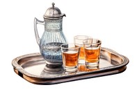 Glass tray drink jug, digital paint illustration. AI generated image