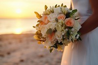 Bride wedding flower sunset. 