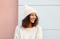 Outdoors sweater beanie smile. 