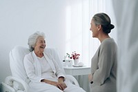 Patient talking adult woman. 