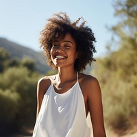 Outdoors smiling sunny smile. 